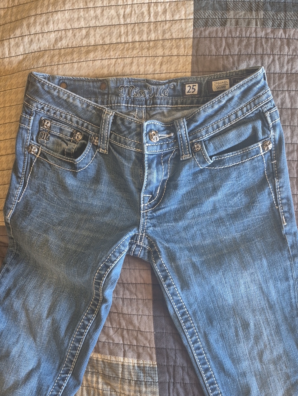 Miss Me Blue Skinny Jeans with Contrast Stitching